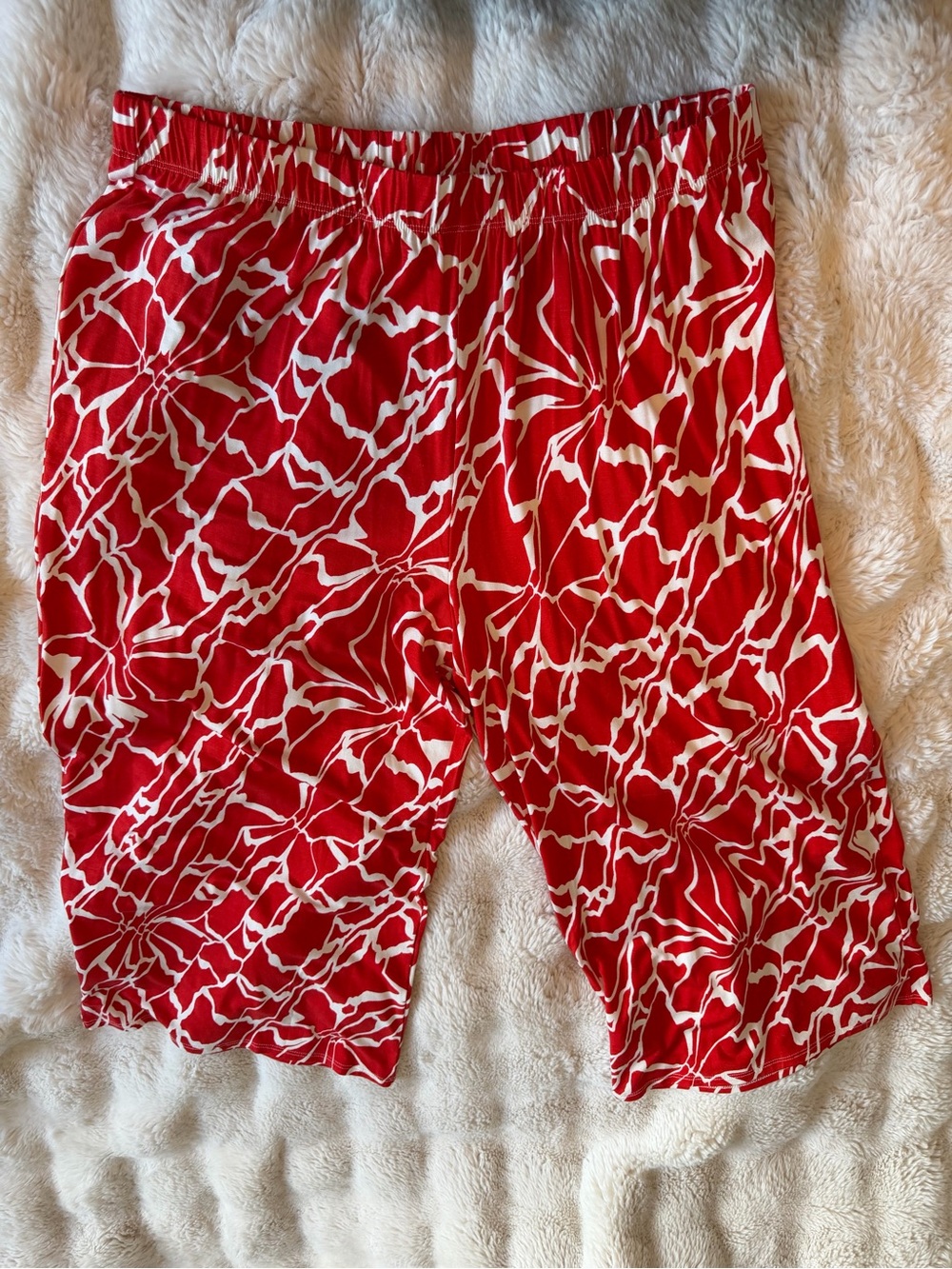 Loveappella 18W Red/orange White Floral Wide Leg Crop Pants NWT